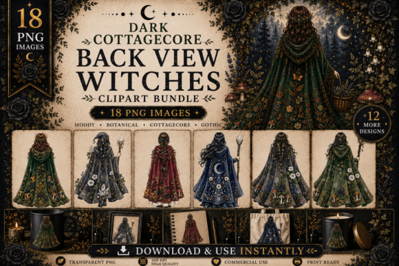 Download Dark Cottagecore Back View Witch Clipart - Witch clipart Collection