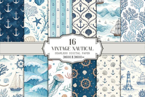 Download Vintage Nautical Seamless Pattern Bundle - Pattern bundle Collection