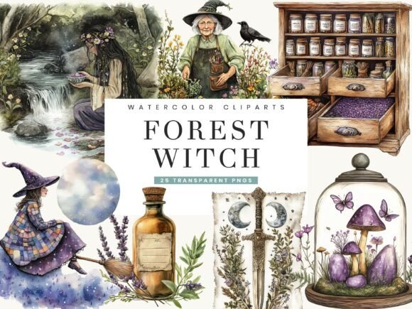 Download Watercolor Forest Witch Clipart - Witch clipart Collection