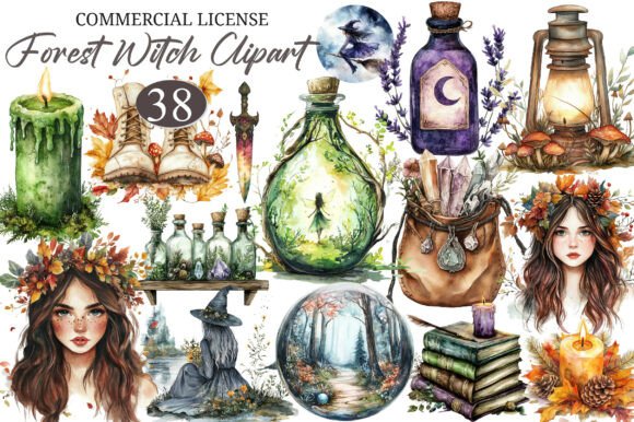 Download Watercolor Forest Witch Clipart - Witch clipart Collection