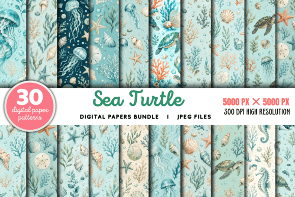 Download Sea Turtle Summer Digital Pattern Bundle - Pattern bundle Collection