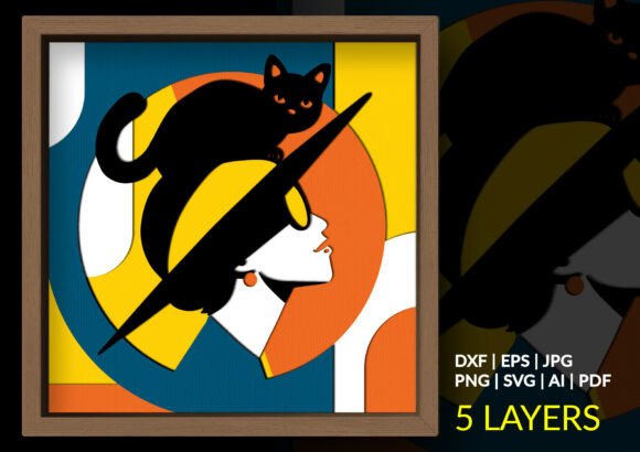 Download Chic Cat Lady Shadow Box, Cat Paper Art - Chic Collection
