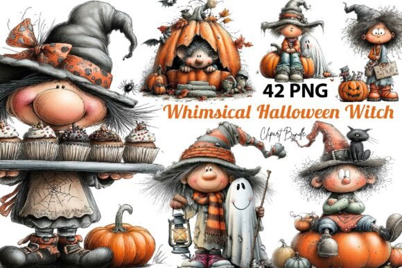 Download Whimsical Halloween Witch Clipart Bundle - Witch clipart Collection