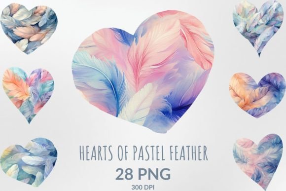 Download Watercolor Hearts of Pastel Feather Love - Premium Resources