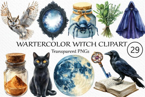 Download Watercolor Witch Clipart Bundle - Witch clipart Collection