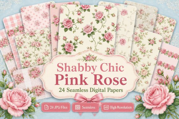 Download Shabby Chic Pink Rose Digital Paper - Chic Collection