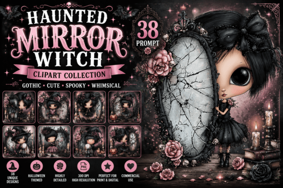 Download Whimsical Haunted Mirror Witch Clipart - Witch clipart Collection