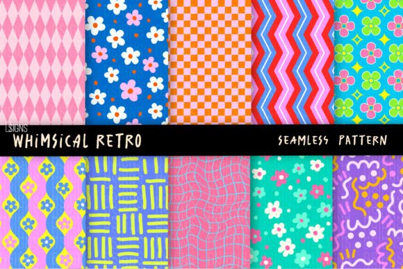 Download Whimsical Retro Seamless Pattern Bundle - Pattern bundle Collection