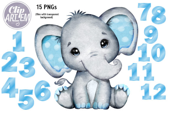 Download Elephant Boy Month Numbers 15 PNG Set - Number Collection