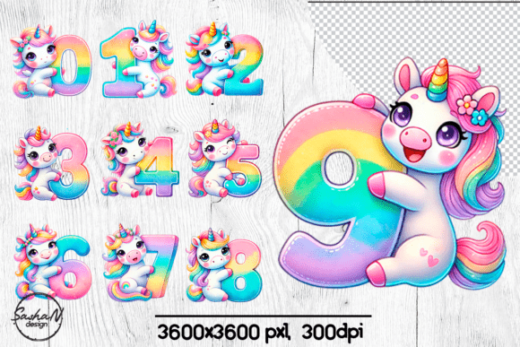 Download Cute Birthday Numbers with Unicorn Png - Number Collection