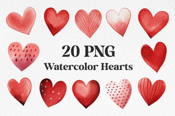Download 20 Watercolor Hearts Valentine's Day PNG - Premium Bundle