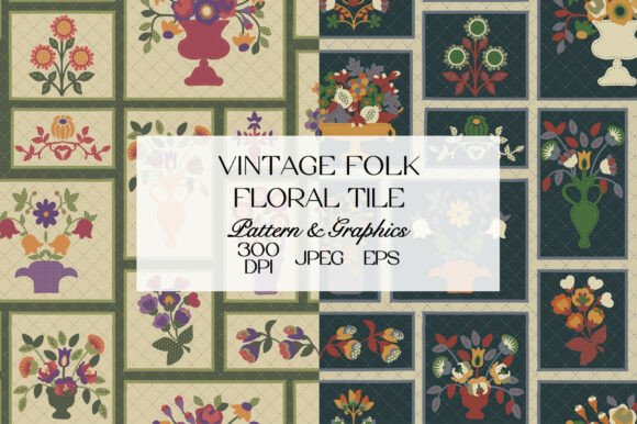 Download Vintage Folk Floral Tile Pattern Bundle - Pattern bundle Collection